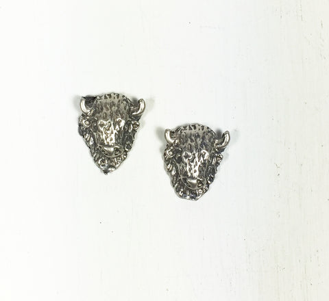 Sterling silver Bison head, 13.7 m x 10.7m x 4.5 mm, 2 pack, sacred buffalo, old pawn element, southwest jewelry ornament - Romazone