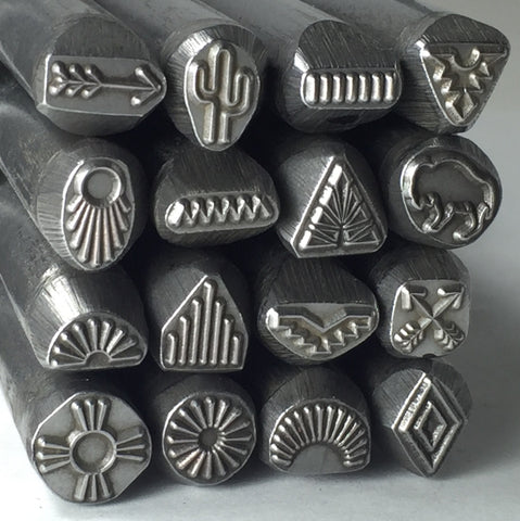 Native American, steel stamps set, tribal designs, 16 designs, 3/8 tool shank, USA made - Romazone