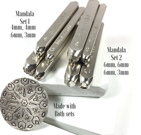 Mandala stamp set, 1 and 2, 4 stamp sets, make intricate patterns on metal, mandala pendants, mandala stamping, combine designs, mandala metal stamping - Romazone