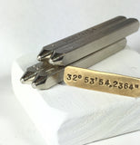 Longitude latitude, 4 stamp set, steel stamps, .5 mm 1 mm, map coordinates, GPS coordinates - Romazone