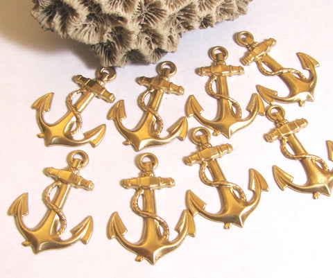 Anchor stamping, with hole, nice detail brass, 8 pack, nautical anchor, sailor boating, light weight, 1 3/8 x 1 inch - Romazone