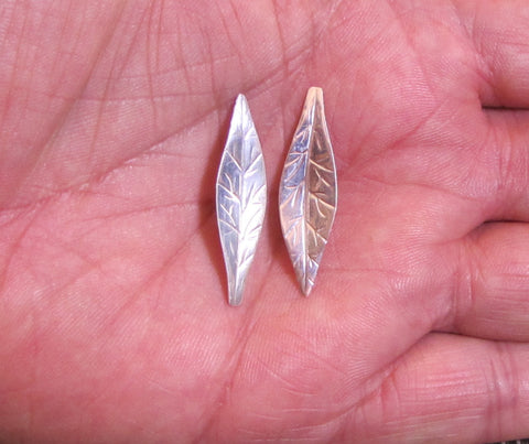 Sterling leaf set of 8  28 ga delicate simple long 1 1/4 x 3/8 inch charm earring solder element contemporary - Romazone
