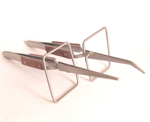 Mini 3rd Hand, Set of 2, straight tip, curved tip, cool handels, mini solder tweezers, small solder helper - Romazone