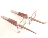 Mini 3rd Hand, Set of 2, straight tip, curved tip, cool handels, mini solder tweezers, small solder helper - Romazone