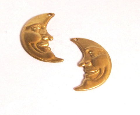 Moon Face, Brass moon Charms, Luna  moon, crescent moon, very detailed 1 x .50 inch man in the moon 6 R and 6 L - Romazone