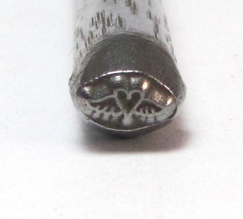 Winged Heart, Steel stamp, USA made, metal stamping,  3x5mm size - Romazone