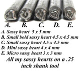 mini sassy heart, steel stamp 4 mm, USA made, metal stamping - Romazone