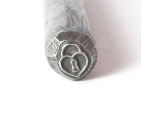 Heart pad Lock, steel design stamp, 5.5 x 5 mm size, for your jewelry hand stamping - Romazone