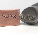 Believe Cursive, half inch shank,  believe design stamp, believer stamp, believe in yourself, believe in him, for stainless, 12 x 4 mm - Romazone