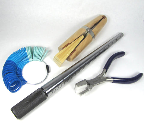 Ring Making Tool Kit, Steel Mandrel, Bending Pliers, Wood Clamp, Plastic Finger Size Gauge - Romazone