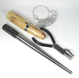 Pro Ring Making tool kit, Steel ring mandrel, Ring coiling pliers, Wood ring clamp, aluminum finger size gauge - Romazone