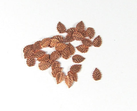 Tiny copper leaf, elm leaves,  1/4 x 3/16 inch, set of 20, 25 gauge - Romazone