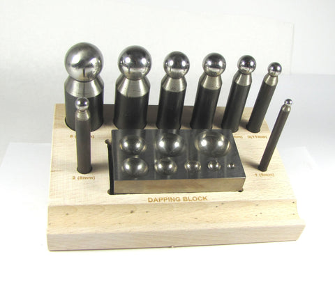 Steel Dapping set, 10 pc dapping set,dapping combo, Compact dapping set, block with wood stand sizes 5,8 11,14,17,19,24,27mm - Romazone
