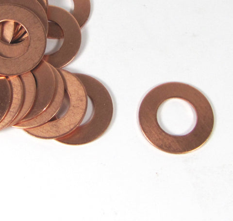 copper washers, 25 pack, 18 gauge, USA made, 1 inch size, with 1/4 rim - Romazone