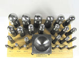 Doming set, carbon steel, 26 piece, dapping , 24 steel dome punches, doming block with wood stand - Romazone