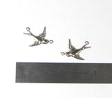 silver bird connector,  flying swallow, swooping sparrow, 2 hole connectors, 19.5 X 17 mm 20 gauge, 16 pair 32 total - Romazone