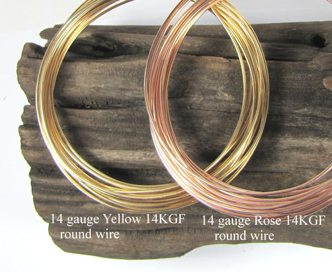 Rose Gold filled, yellow Gold filled, 14 gauge, round wire, adjustable bracelet, bangle wire, stack ring wire, per foot - Romazone