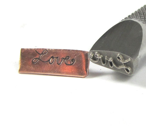Cursive Script Love, 1/2 Shank Design Stamp, for all metals and Stainless 11 x 5 mm - Romazone