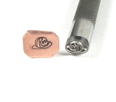 Firefighter helmet, steel stamp, for all metals, Fireman hat, 9 x 6 mm, USA made - Romazone