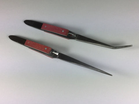 Locking tweezers, Solder tweezers, fiber keep cool handle, set curved tip,  straight tip - Romazone