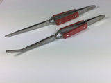 Locking tweezers, Solder tweezers, fiber keep cool handle, set curved tip,  straight tip - Romazone