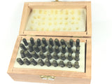 block letters 2 mm, Capitals and number, tool hardened steel, with wood case - Romazone