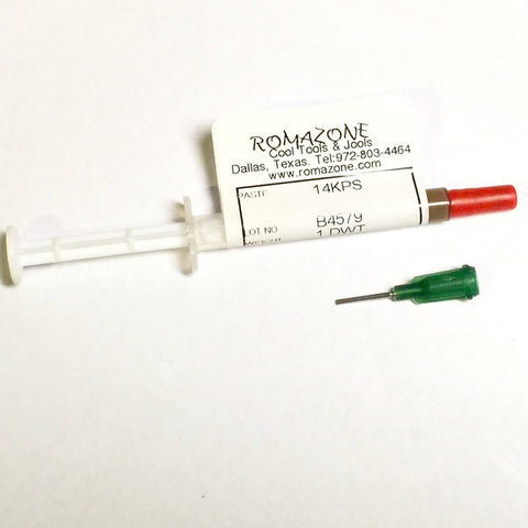 Rose Gold solder, 14k pink solder, solder paste 1 dwt tube,flux mixed in, rosy color meal. 1565 flow temp - Romazone