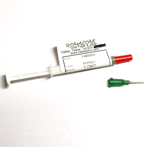 White Gold 14KW, USA made, solder paste, 1 dwt White gold, flux mixed in, white gold repair - Romazone