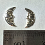 moon face charm, small  faces, right left crescents, silver Luna , 8 pairs, small 11 mm x 5 mm, 24 gauge Sterling - Romazone