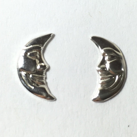 moon face charm, small  faces, right left crescents, silver Luna , 8 pairs, small 11 mm x 5 mm, 24 gauge Sterling - Romazone