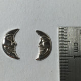 moon face charm, small  faces, right left crescents, silver Luna , 8 pairs, small 11 mm x 5 mm, 24 gauge Sterling - Romazone