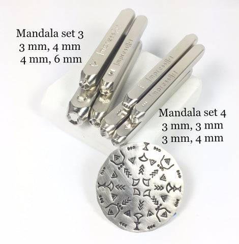 Mandala stamp set, 3 and 4, 4 stamp sets, dramatic designs, make intricate patterns on metal, mandala stamping, combine designs, mandala metal stamping - Romazone