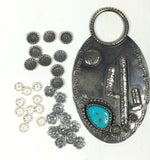 Sterling flowers, cast rosettes, Southwest flower, solder element, old pawn element, native style rosettes,  turquoise jewelry rosettes - Romazone