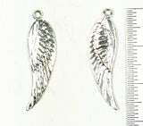 Wing Charm, Angel-wing, 2 pack, sterling silver, 2 sided, 27 mm x 7 mm, with loop - Romazone