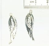 Wing Charm, Angel-wing, 2 pack, sterling silver, 2 sided, 27 mm x 7 mm, with loop - Romazone