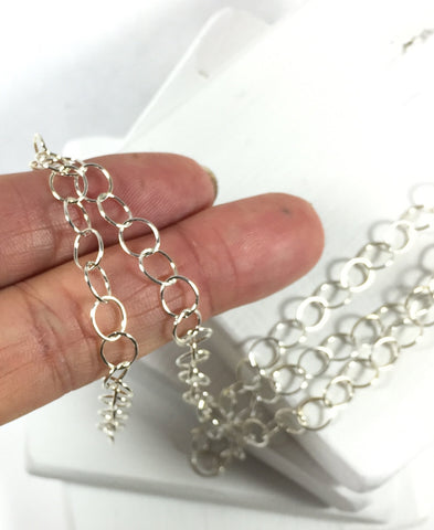 Bright Sterling chain, USA MADE, sold by foot, cable chain, oval links, 7mm x6mm - Romazone