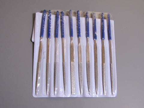 Diamond  File Set, 10 pieces, with dipped handles, 150 grit, file glass and stone - Romazone