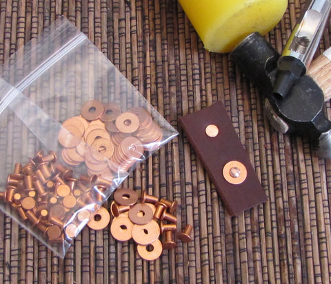 copper rivets, with washers, 200 pack, 3/32 x 3/16, leather