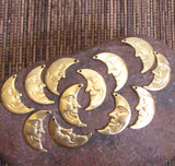 Moon Face, Brass moon Charms, Luna  moon, crescent moon, very detailed 1 x .50 inch man in the moon 6 R and 6 L - Romazone