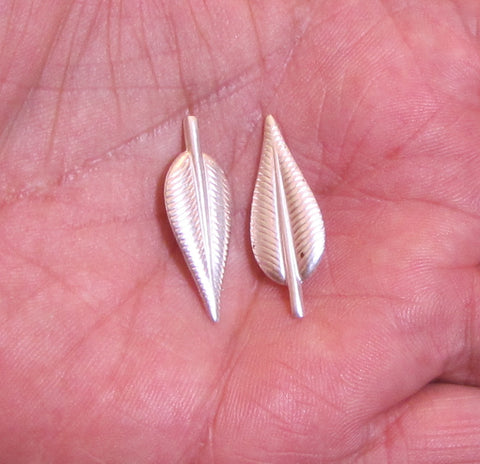 Ribbed Feather, Sterling , 28 gauge, delicate simple long, 1 1/8 x 3/8 inches, charm earring, solder element - Romazone