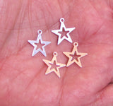 Open star charm, sterling silver 24 gauge, 1/2 x1/2 inch size, with loop, element dangle,  8 pack - Romazone