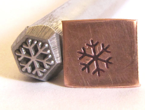 Snow flake, steel stamp, 6.5 mm x 6.5 mm size, USA made, metal stamping, winter scene - Romazone