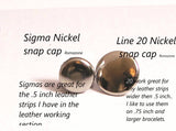 Small snaps, nickel Sigma size, 50 pack, 4 part assembly, lighter duty, silver color, for thinner leather - Romazone