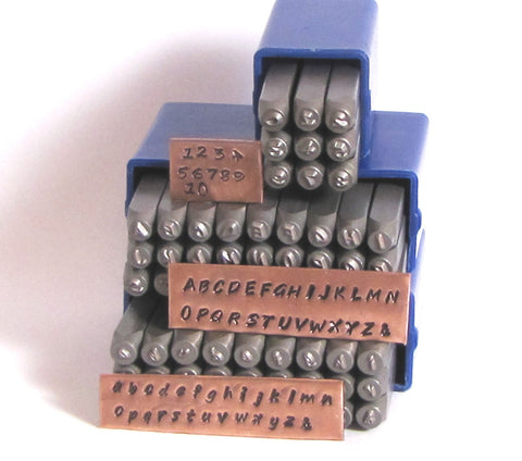 Hand Print font stamps, 2 mm upper lower cases, Steel letter numbers stamps, easy to use - Romazone