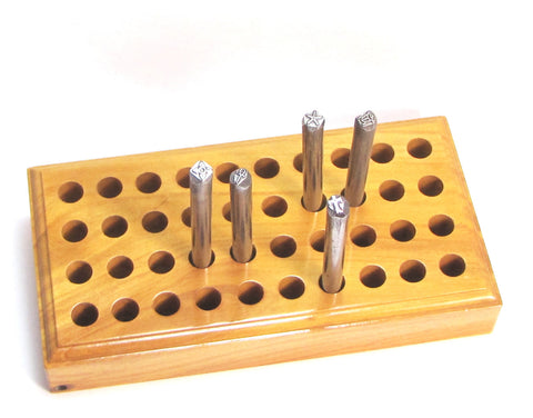 design stamp stand holder holds 40 steel stamps - plus your choice of 1 standard design stamp, organizer for .25 inch shank stamps - Romazone