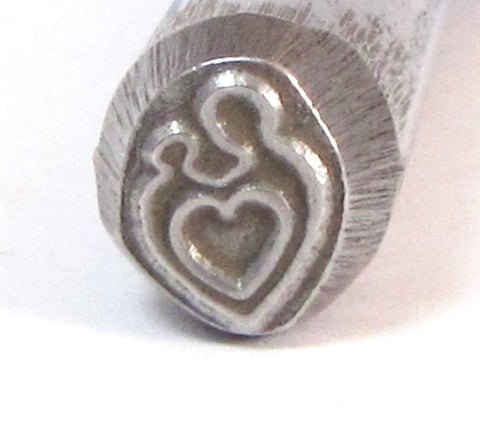 mother child heart, steel stamp, USA made,  8 mm x 7 mm, metal stamping - Romazone