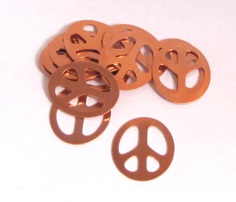 Copper Peace signs, 24 gauge, 10 pack, oval peace sign, pendant size, peace pendant, Fun for stamping, 1 1/4 " x 1 " - Romazone