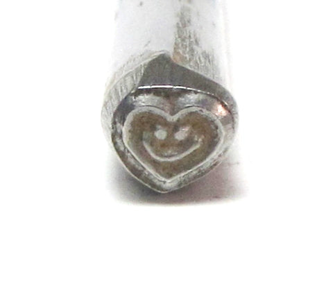 Smiley heart, happy heart, steel stamp, 5x5 mm, USA made, metal stamping - Romazone