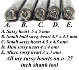SASSY Heart, design stamp, 5 x 5 mm, for silver stamping, and charm making - Romazone
