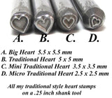 Mini Traditional Heart, design stamp, size 3.5 mm, metal jewelry stamping - Romazone